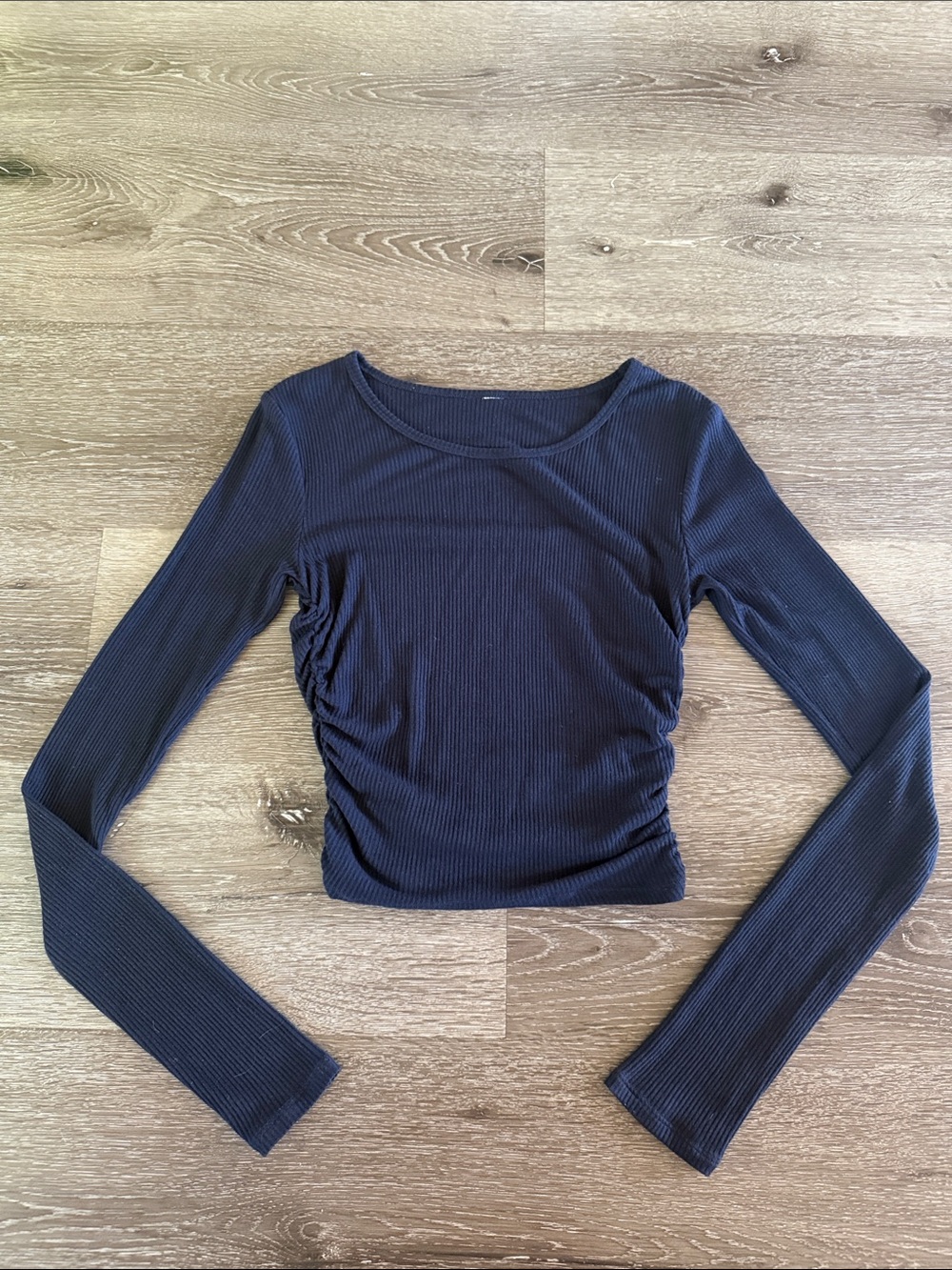 ALO Gather Long Sleeve Crop Top Ribbed Navy Blue Size XS - Picture 2 of 3